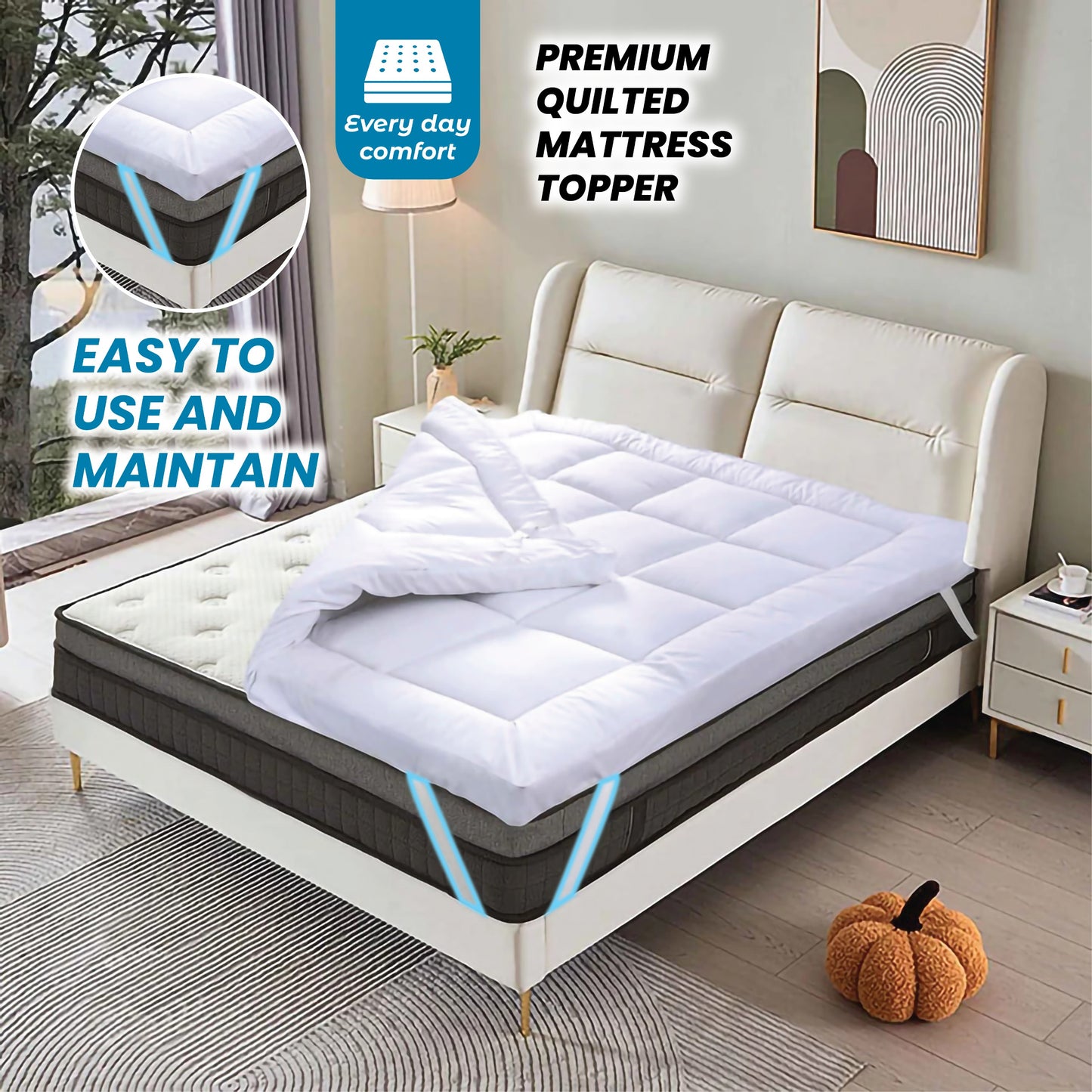 10cm Deep Mattress Topper – Extra Thick Microfibre, Elasticated Straps | Single to Super King