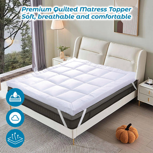 Complete Bed Bundle – 40cm Fitted Sheet, 10cm Mattress Topper, 2 Pillows & 2 Protectors
